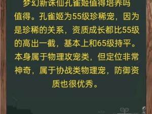 梦幻新诛仙孔雀姬洗练指南：深度解析洗练技巧，助你培养出完美宠物