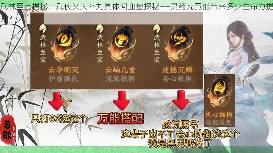 武林至宝揭秘：武侠乂大补丸具体回血量探秘——灵药究竟能带来多少生命力提升？