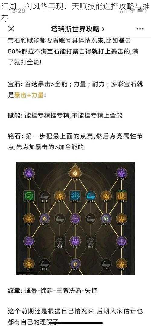 江湖一剑风华再现：天赋技能选择攻略与推荐