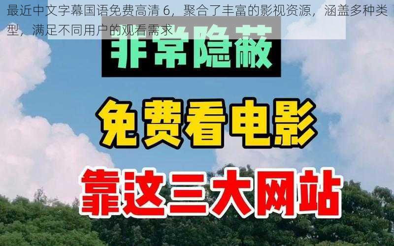 最近中文字幕国语免费高清 6，聚合了丰富的影视资源，涵盖多种类型，满足不同用户的观看需求