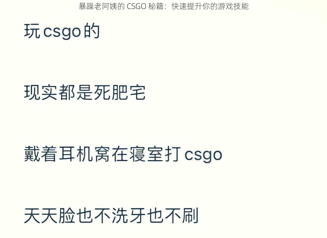 暴躁老阿姨的 CSGO 秘籍：快速提升你的游戏技能