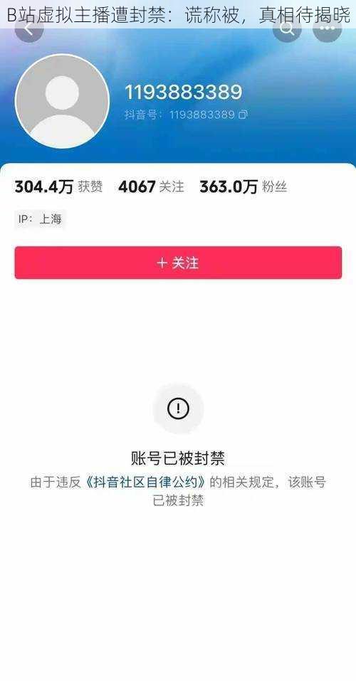 B站虚拟主播遭封禁：谎称被，真相待揭晓