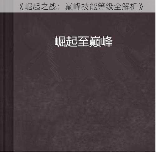 《崛起之战：巅峰技能等级全解析》