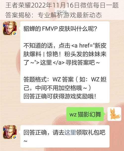 王者荣耀2022年11月16日微信每日一题答案揭秘：专业解析游戏最新动态