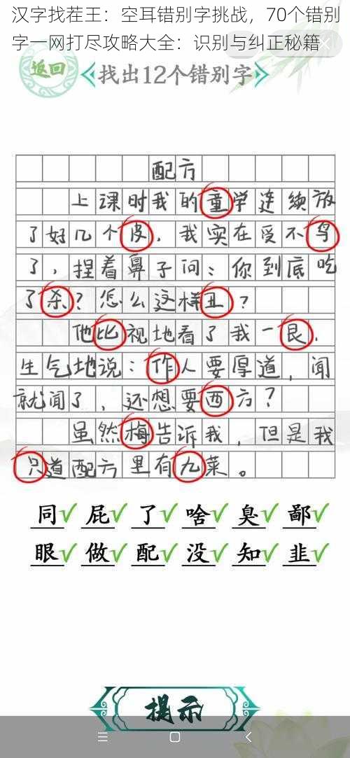 汉字找茬王：空耳错别字挑战，70个错别字一网打尽攻略大全：识别与纠正秘籍