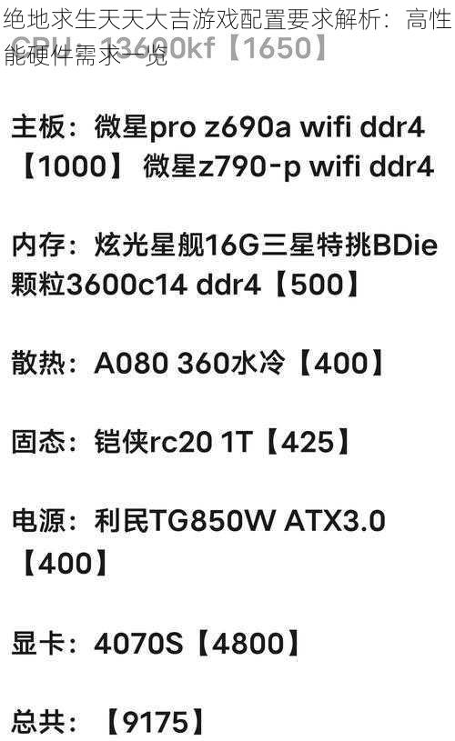 绝地求生天天大吉游戏配置要求解析：高性能硬件需求一览