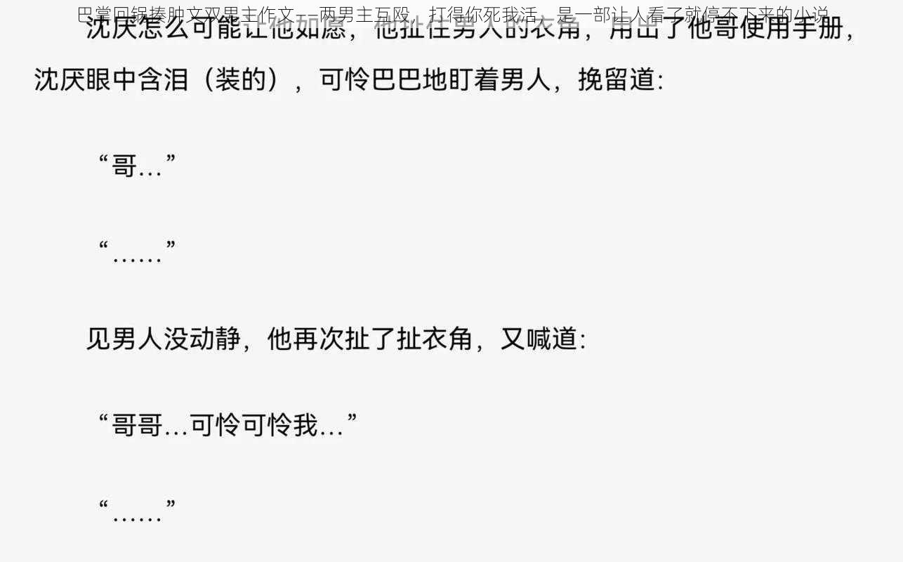 巴掌回锅揍肿文双男主作文——两男主互殴，打得你死我活，是一部让人看了就停不下来的小说