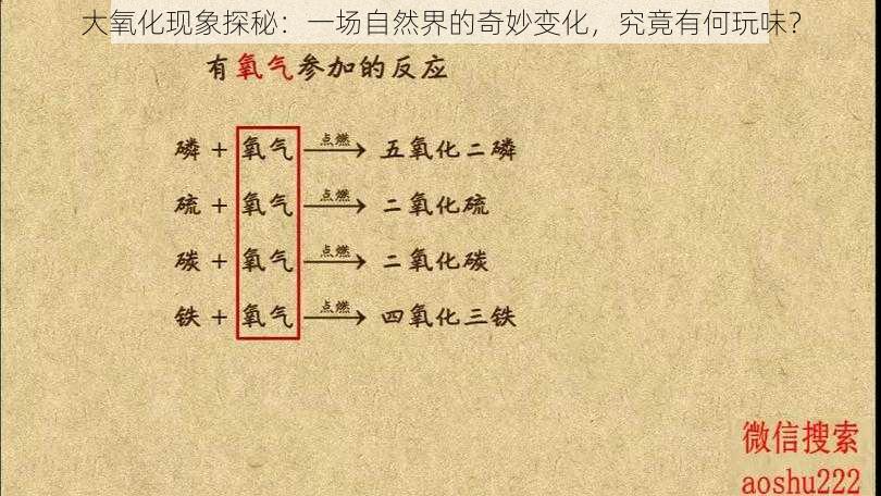 大氧化现象探秘：一场自然界的奇妙变化，究竟有何玩味？