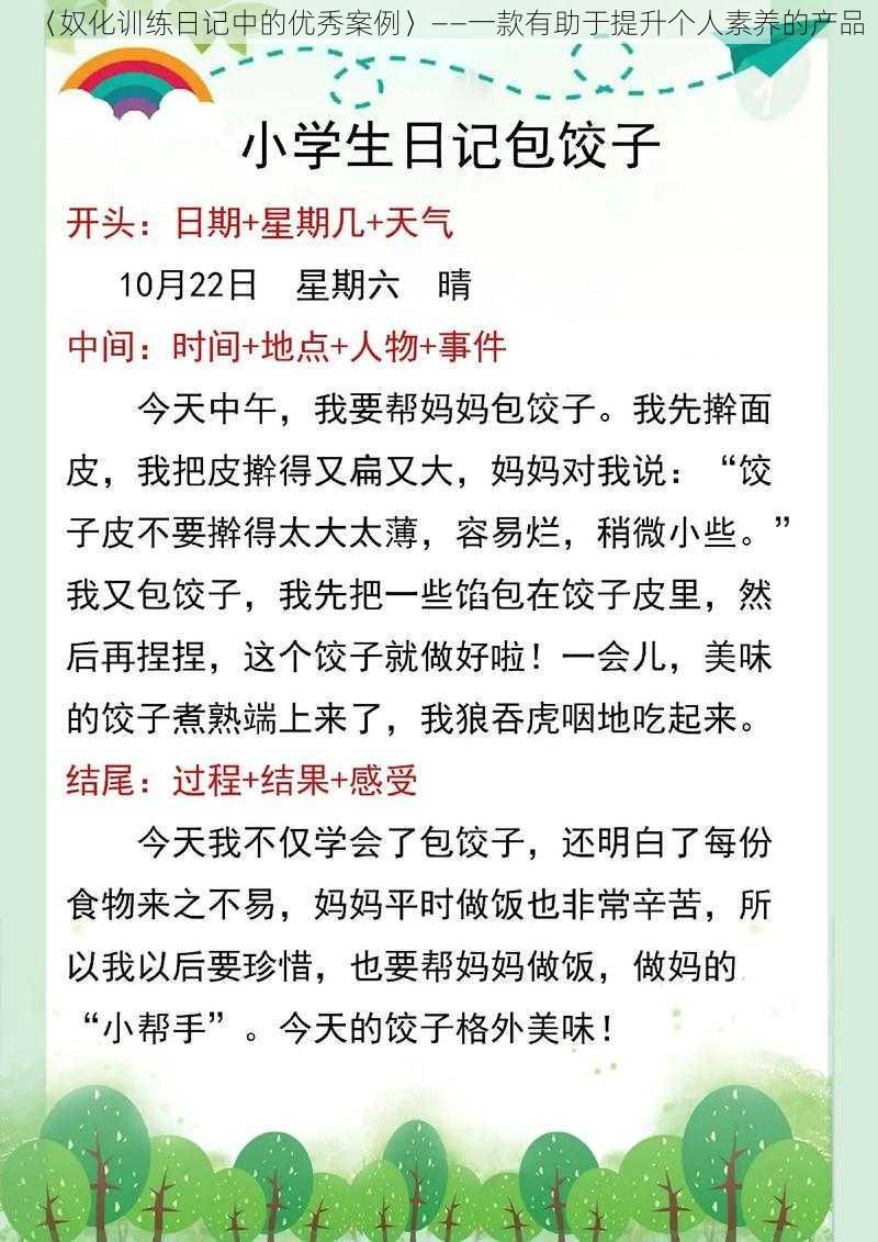 〈奴化训练日记中的优秀案例〉——一款有助于提升个人素养的产品