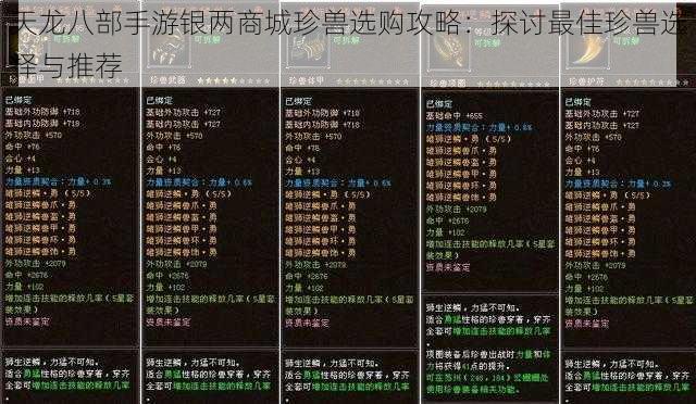 天龙八部手游银两商城珍兽选购攻略：探讨最佳珍兽选择与推荐