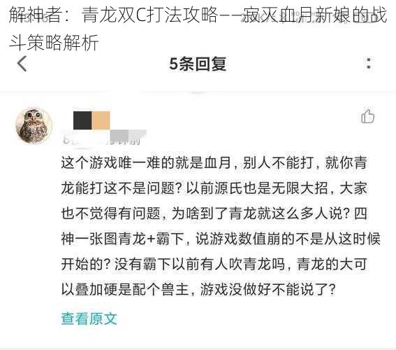 解神者：青龙双C打法攻略——寂灭血月新娘的战斗策略解析