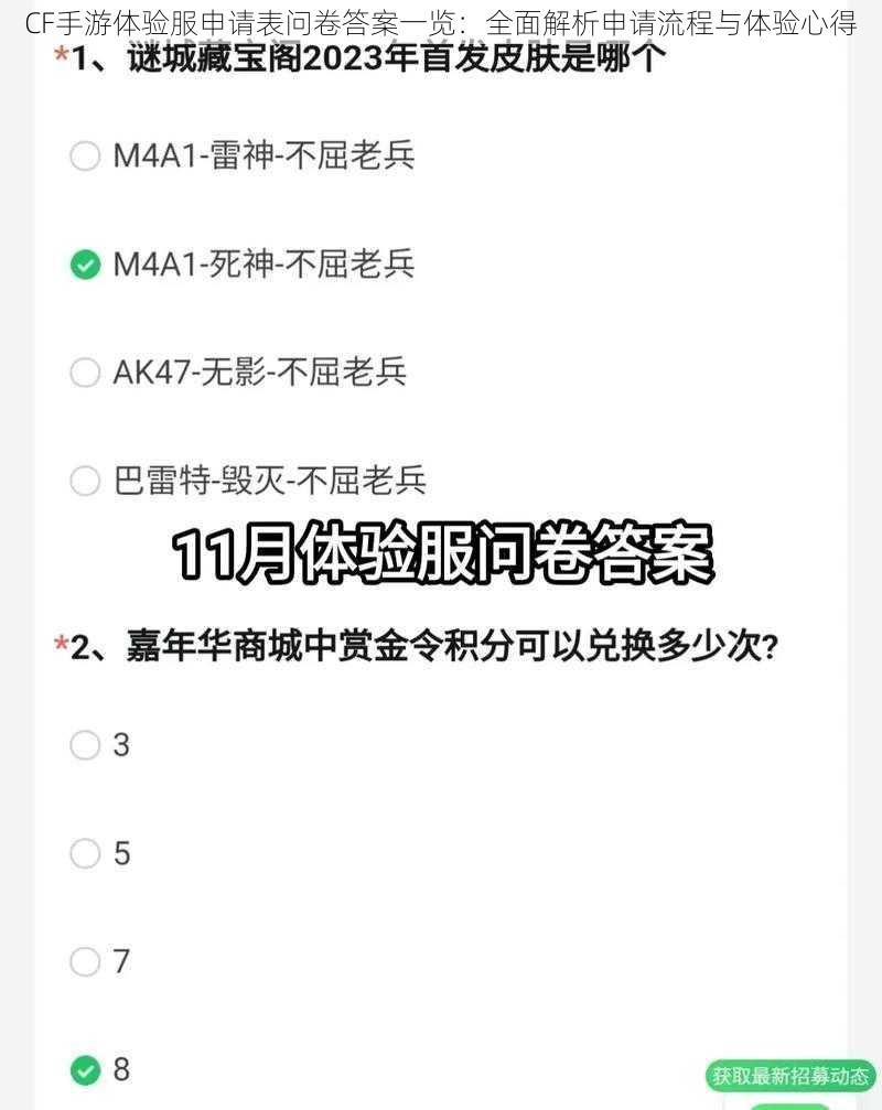 CF手游体验服申请表问卷答案一览：全面解析申请流程与体验心得