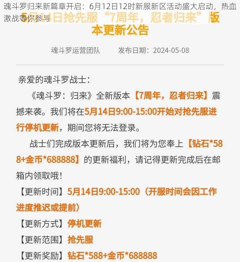 魂斗罗归来新篇章开启：6月12日12时新服新区活动盛大启动，热血激战等你参与