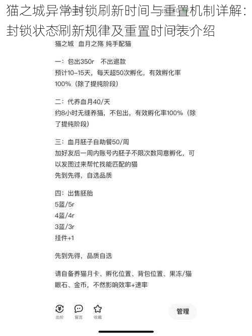 猫之城异常封锁刷新时间与重置机制详解：封锁状态刷新规律及重置时间表介绍