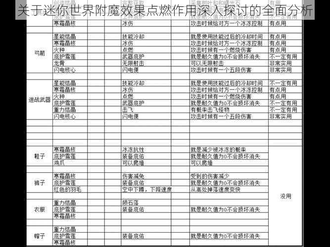 关于迷你世界附魔效果点燃作用深入探讨的全面分析