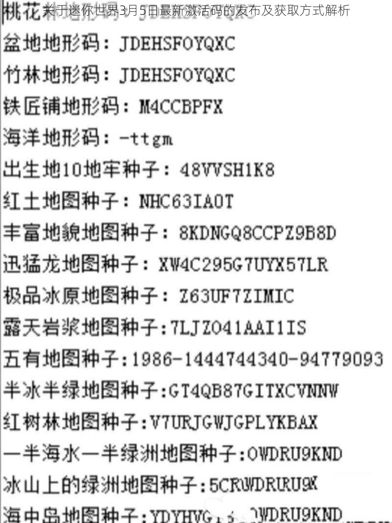 关于迷你世界3月5日最新激活码的发布及获取方式解析