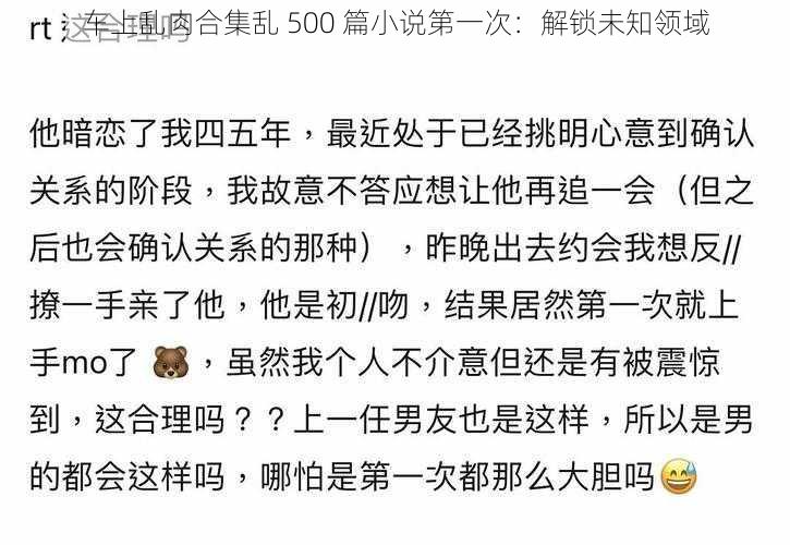 车上乱肉合集乱 500 篇小说第一次：解锁未知领域