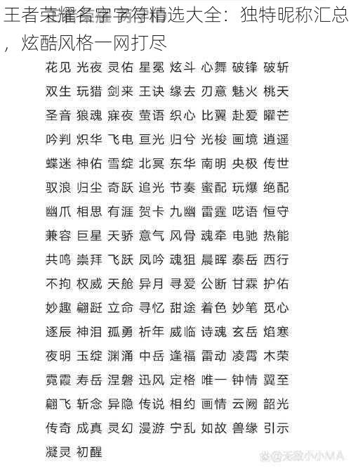 王者荣耀名字字符精选大全：独特昵称汇总，炫酷风格一网打尽