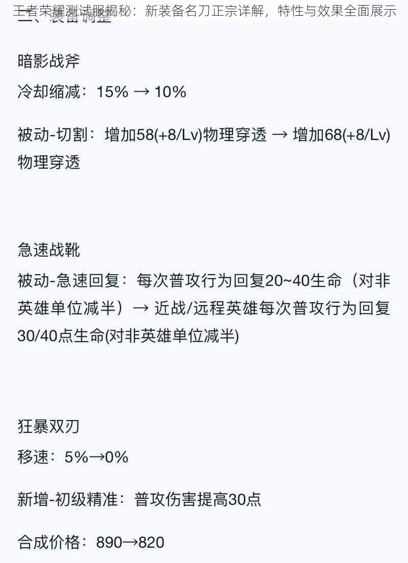 王者荣耀测试服揭秘：新装备名刀正宗详解，特性与效果全面展示