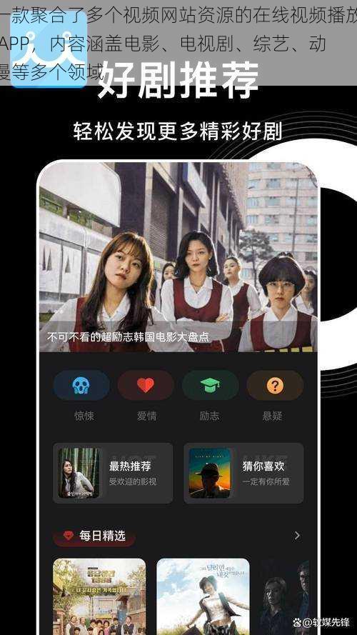一款聚合了多个视频网站资源的在线视频播放 APP，内容涵盖电影、电视剧、综艺、动漫等多个领域