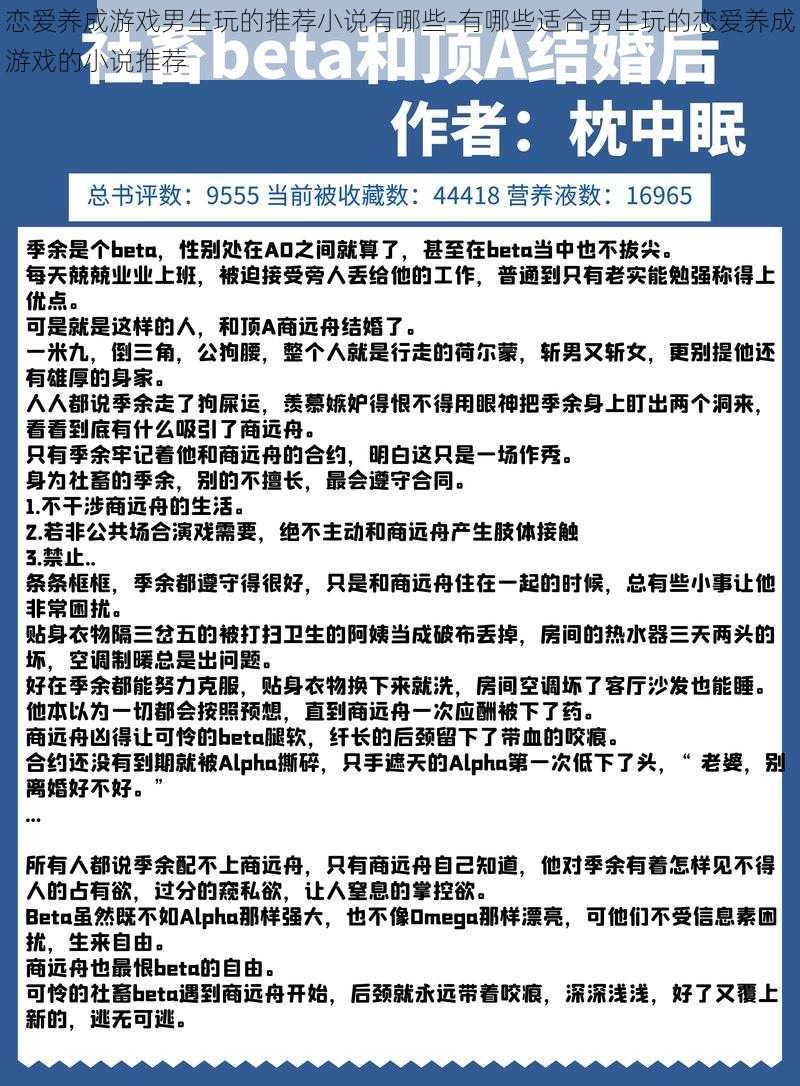 恋爱养成游戏男生玩的推荐小说有哪些-有哪些适合男生玩的恋爱养成游戏的小说推荐