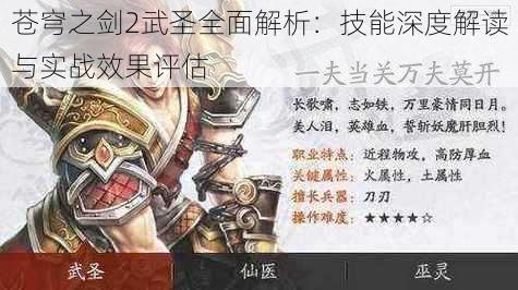 苍穹之剑2武圣全面解析：技能深度解读与实战效果评估